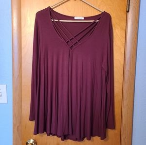 Burgundy Soft Crisscross Neckline Long Sleeve Top--Never Worn